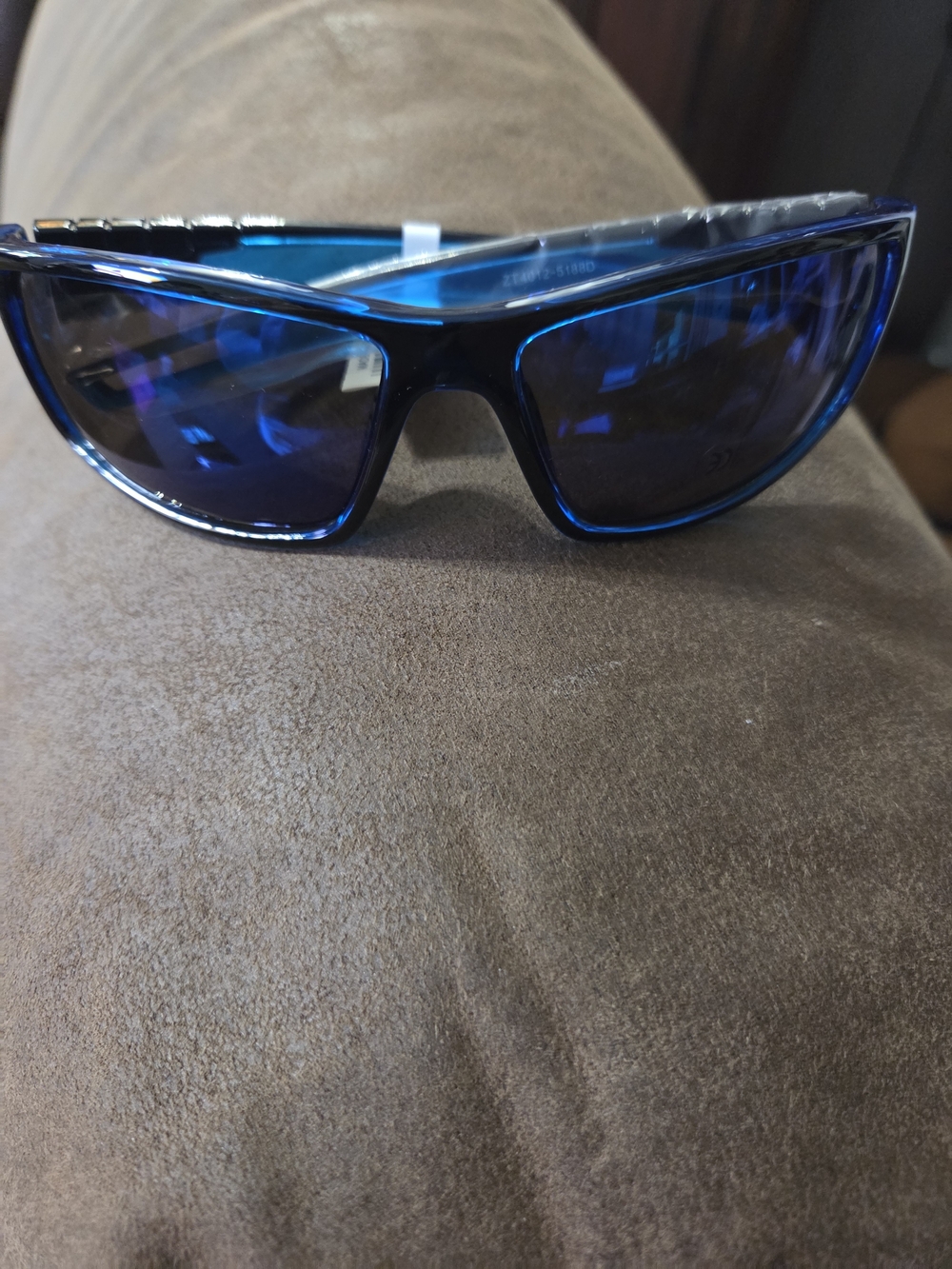 Women's Blue Wrap Sunglasses with Mirrored Lenses